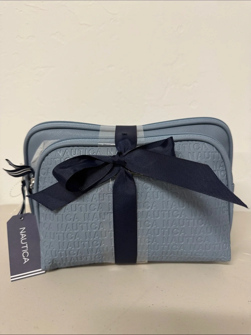 Nautica Light Blue Embossed Cosmetic Pouch 2 pcs Set Full Zipper 3D Print Logo